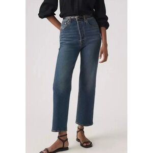 Levi's Women 26 x 27 Blue Ribcage Straight  Ankle Jeans High Rise Dark Wash